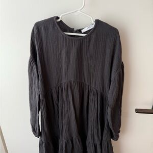M&S London Charcoal Textured Long Sleeve Dress